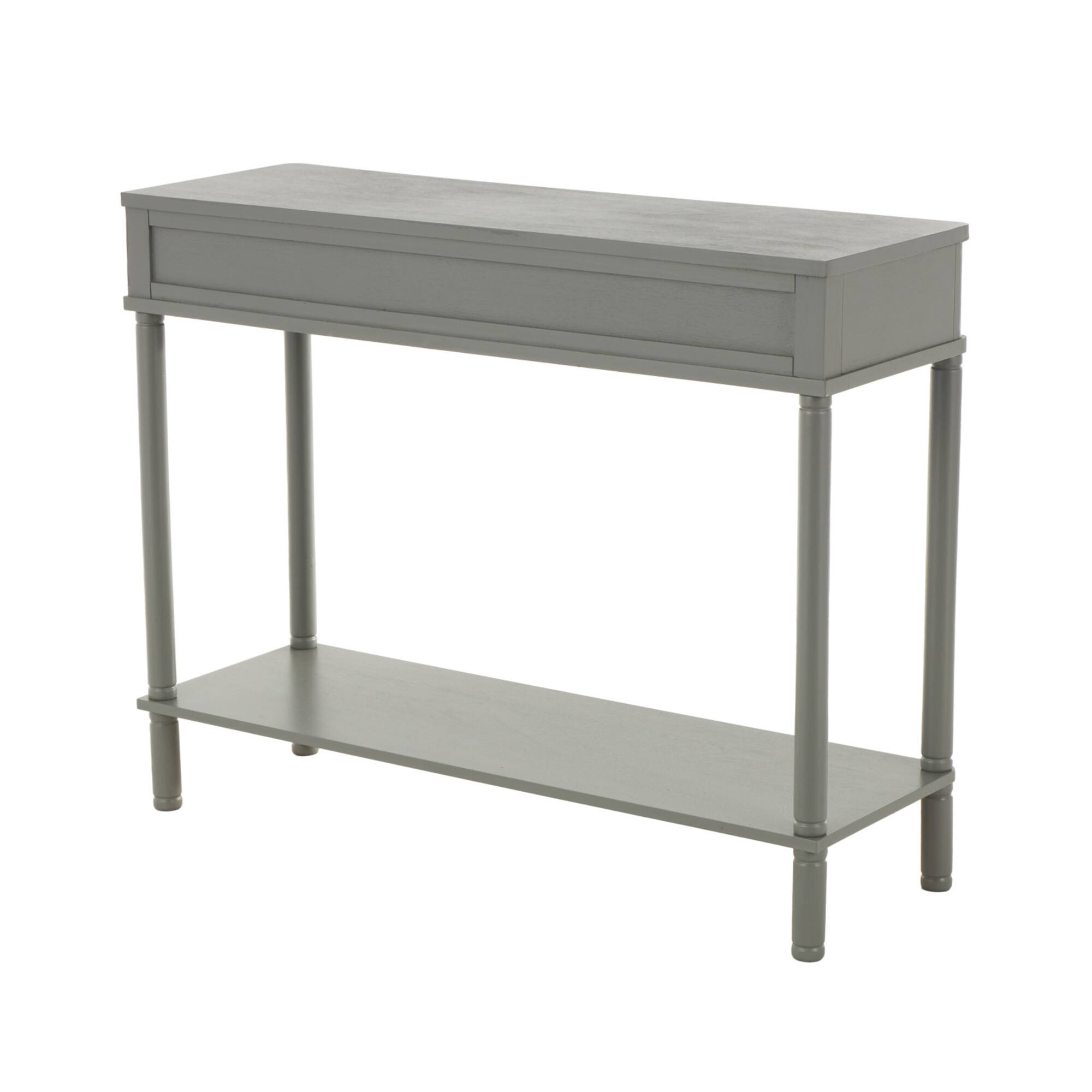 36" 2-Drawer Gray Handmade Wooden Console Table with Black Handle & Ribbed Front